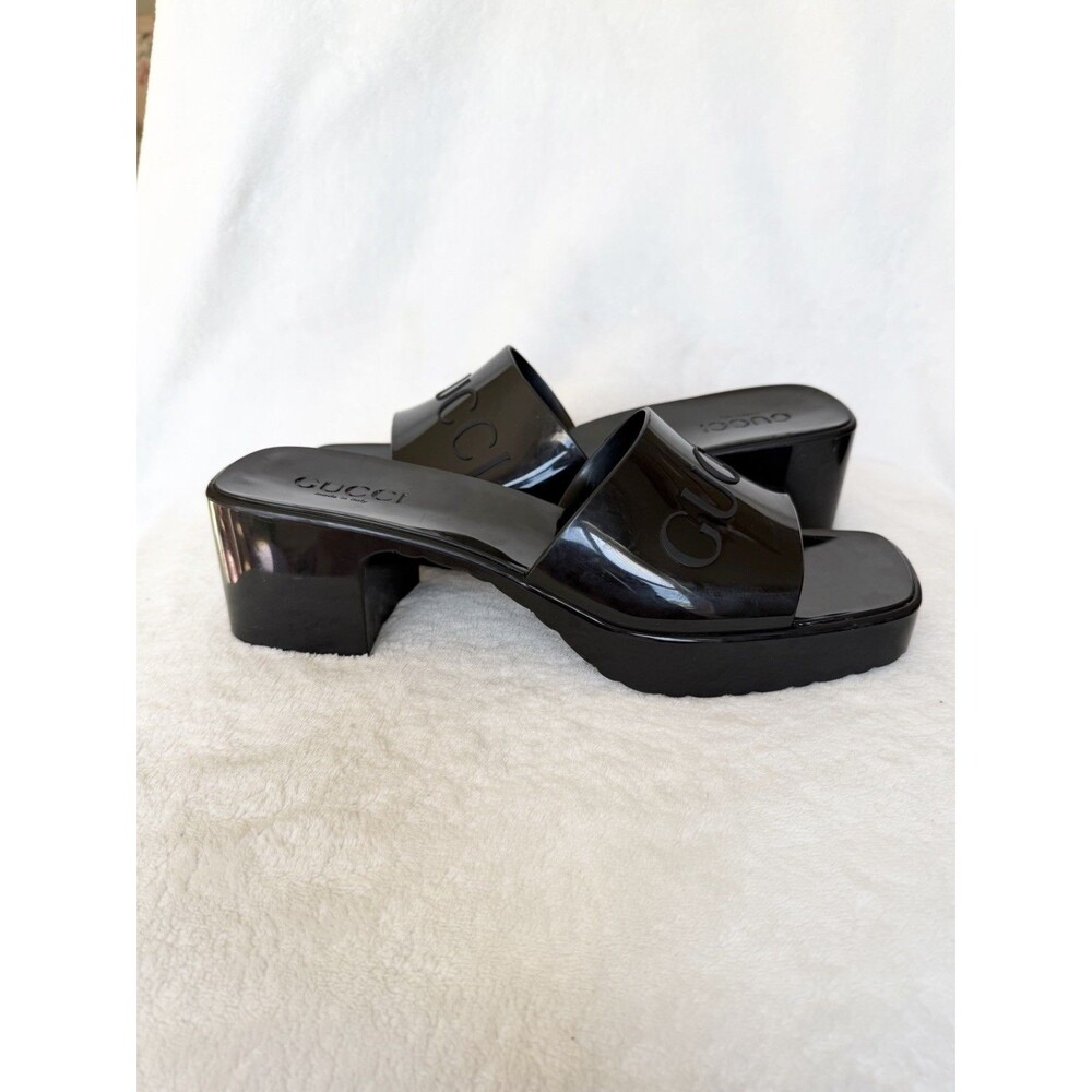 Gucci Rubber Logo Platform 20/60mm Slide Sandals 624730- Black - 9.5 US / 40